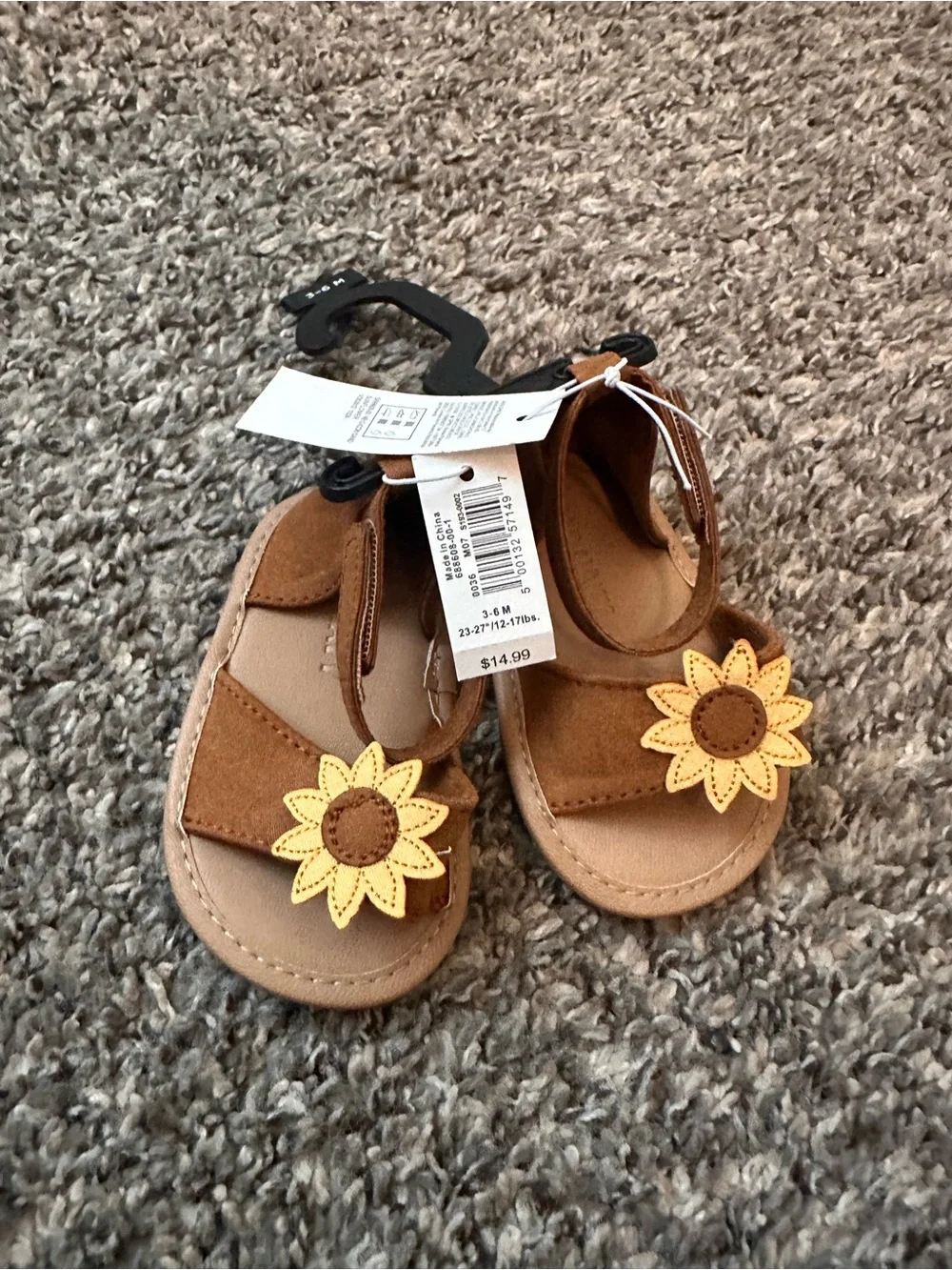 Old Navy Brown Kids Sandals with Yellow Sunflower